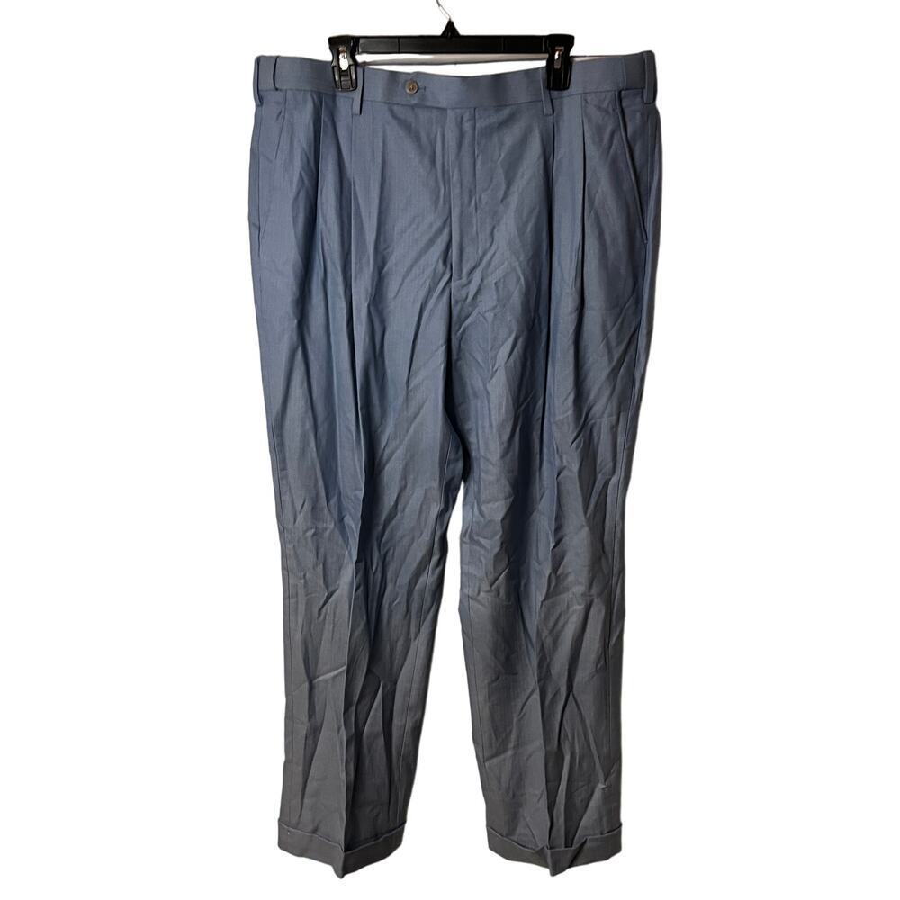 Paul Fredrick Light Blue Classic Fit Cotton Stretch Twill Pleated Pants Size 40